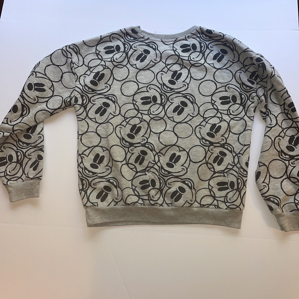 Disney Mickey Mouse Allover Print Logo Long Sleeve Sweatshirt Gray/Black- Size L - Picture 7 of 7